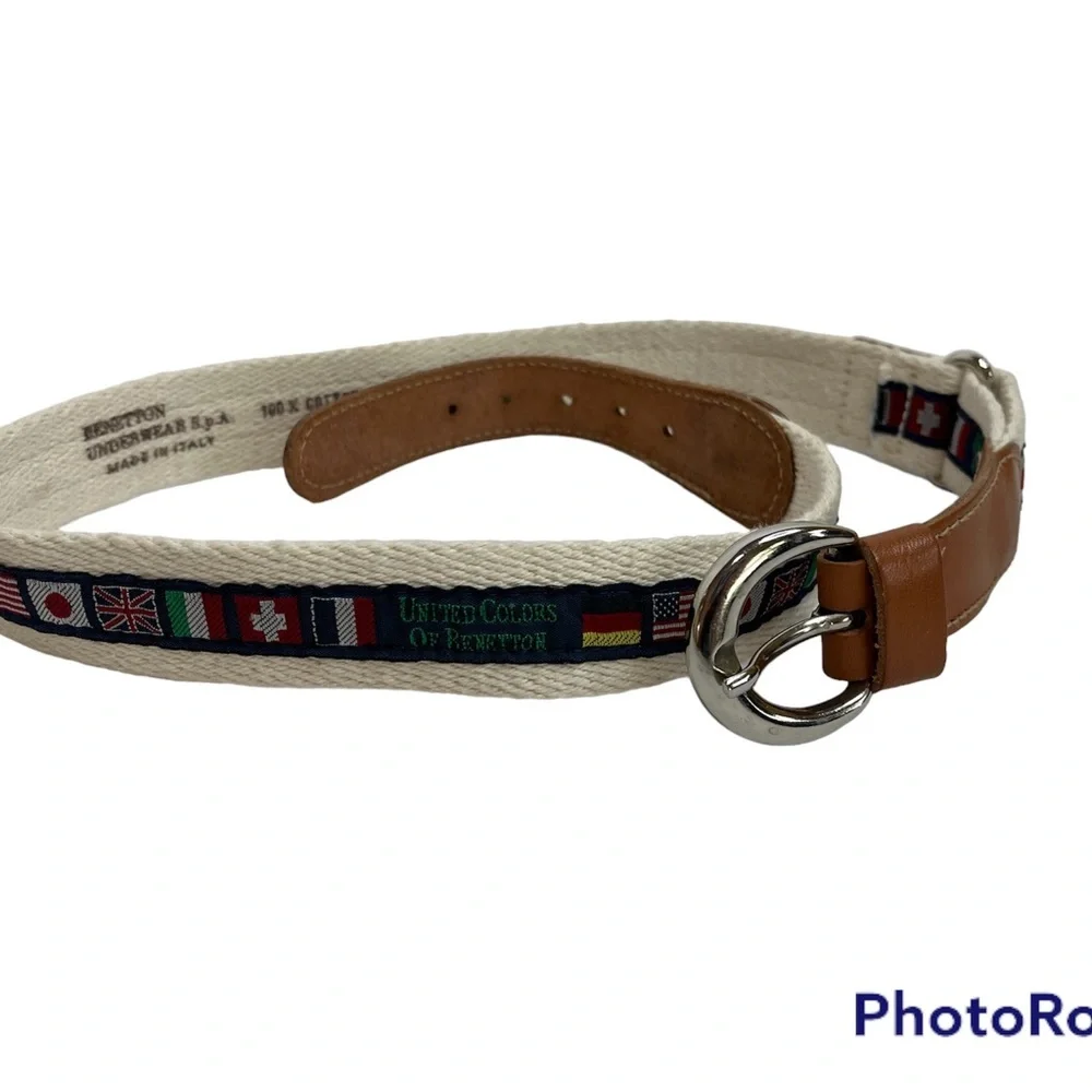 United Colors Of Benetton Flag Belt Italy Benetton 100% Cotton S Vtg 1980s